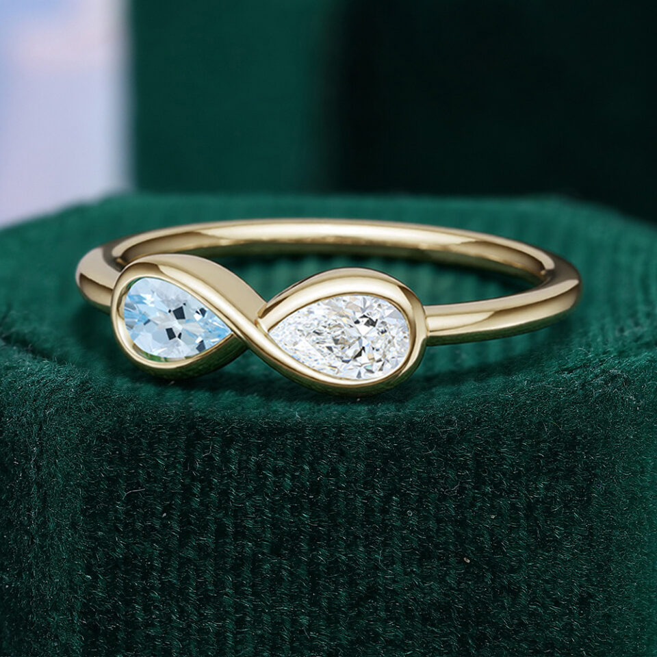 Pear Cut Aquamarine & Lab Diamond Infinity Toi Et Moi Engagement Ring