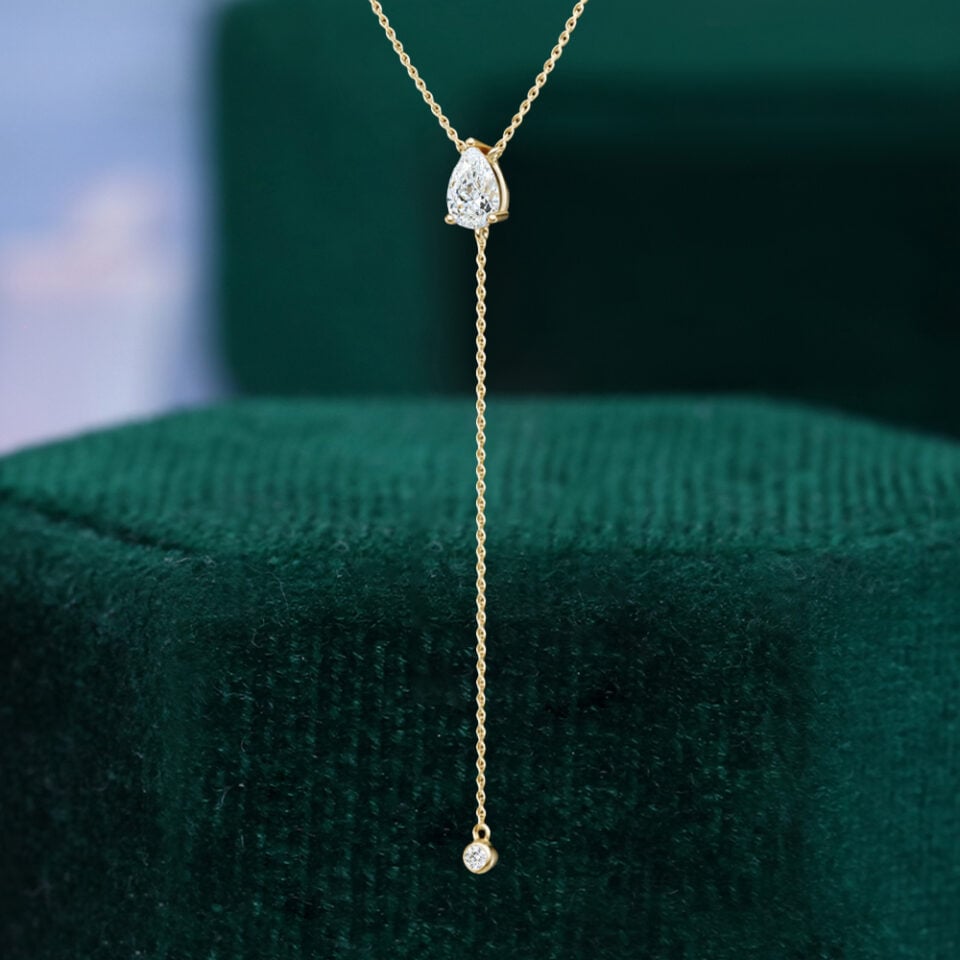 Pear Cut Lab Diamond Pendant Necklace with Round Drop Accent (11)