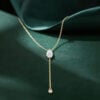 Pear Cut Lab Diamond Pendant Necklace with Round Drop Accent (9)