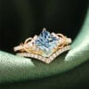 Princess Cut Blue-Gray Moissanite Bridal Ring Set Infinity Pavé Engagement Ring Set (7)