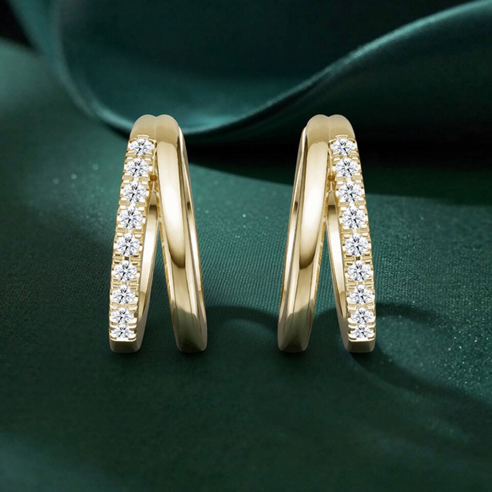 Unique Double Row Lab Diamond Pavé Huggie Hoop Earrings