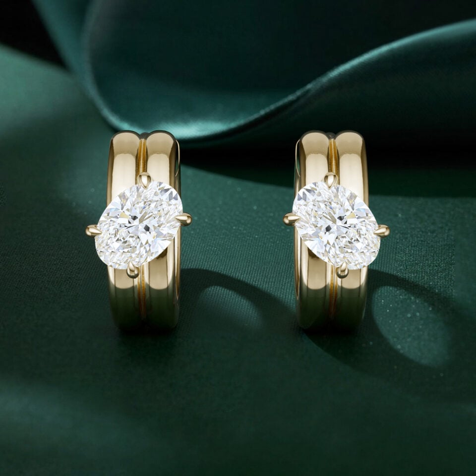 Unique Oval Cut Lab Diamond Double Hoop Earrings
