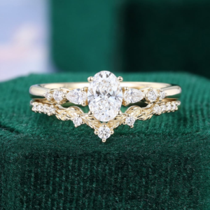 oval lab diamond engagement ring with wedding band