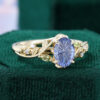 1 CT Oval Fantasy Cut Lab Cornflower Sapphire Engagement Ring Leaf and Vine Band (2)