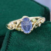 1 CT Oval Fantasy Cut Lab Cornflower Sapphire Engagement Ring Leaf and Vine Band (4)