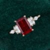 Art deco emerald fantasy cut lab ruby ring with moissanite accents