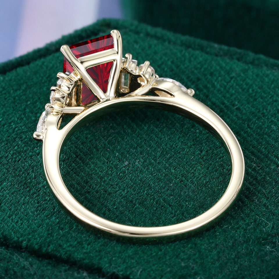 Art Deco Emerald Fantasy Cut Lab Ruby Ring with Moissanite Accents (5)