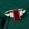 Art deco emerald fantasy cut lab ruby ring with moissanite accents