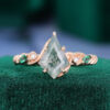 Baguette Cut & Kite Cut Moss Agate Couple's Ring Set With Emerald Accents (2)