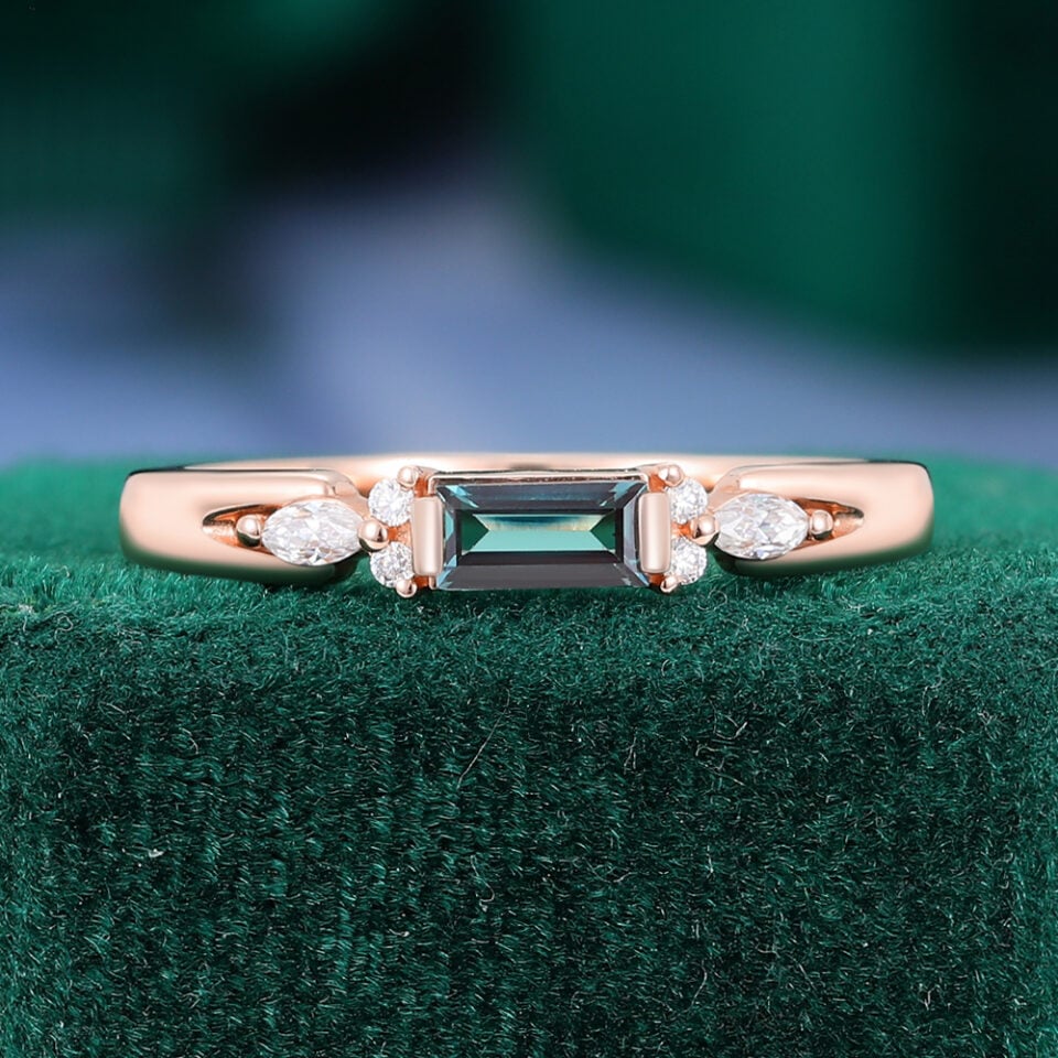 Baguette & Hexagon Cut Alexandrite Couple's Ring Set (2)