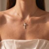 Bezel Set Oval Cut Moissanite Cross Pendant Necklace with Diamond Accents (1)