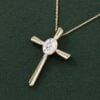 Bezel Set Oval Cut Moissanite Cross Pendant Necklace with Diamond Accents (15)