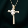 Bezel Set Oval Cut Moissanite Cross Pendant Necklace with Diamond Accents (16)