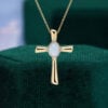 Bezel Set Oval Cut Natural Opal Cross Pendant Necklace with Diamond Accents