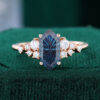 Elongated Hexagon Fantasy Cut Lab Alexandrite Engagement Ring Cluster Promise Ring
