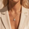 Emerald Cut Moissanite Pendant Necklace With Floral Diamond Accents (13)