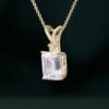 Emerald Cut Moissanite Pendant Necklace With Floral Diamond Accents (26)