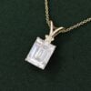 Emerald Cut Moissanite Pendant Necklace With Floral Diamond Accents (28)