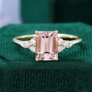 Classic Cluster Emerald Cut Pink Sapphire Ring