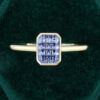Emerald Fantasy Cut Lab Cornflower Sapphire Bezel Solitaire Engagement Ring (5)