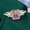 Emerald Fantasy Cut Lab Pink Sapphire Engagement Ring Floral Design (2)