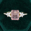 Emerald Fantasy Cut Lab Pink Sapphire Engagement Ring Floral Design (6)