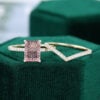Emerald Fantasy Cut Lab Pink Sapphire Engagement Ring With Half Eternity Pavé Band Bridal Ring Set (5)