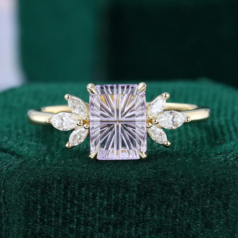 Fantasy Cut Emerald Shaped Lavender Haze YAG  Engagement Ring Anniversary Gift