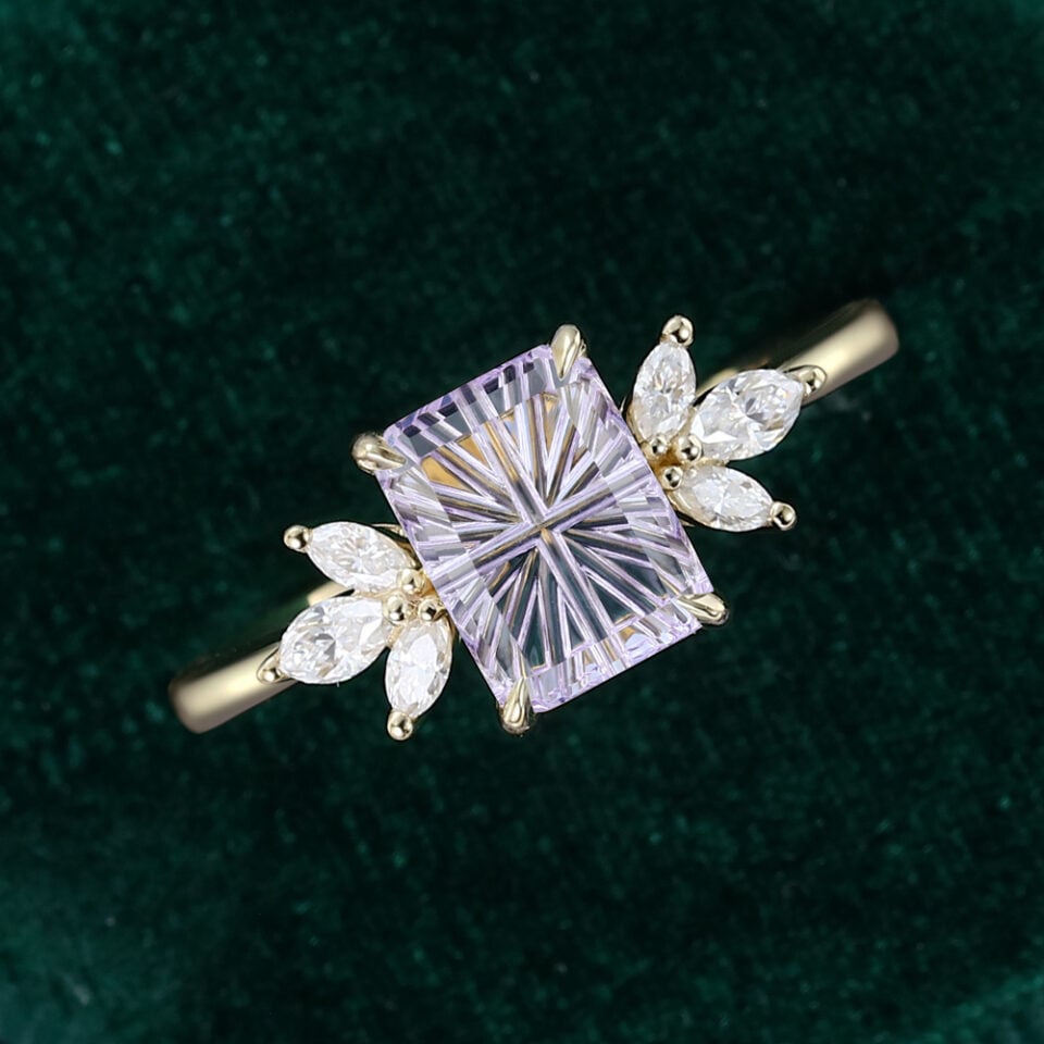 Emerald Fantasy Cut Lavender Haze YAG Engagement Ring Anniversary Gift (5)