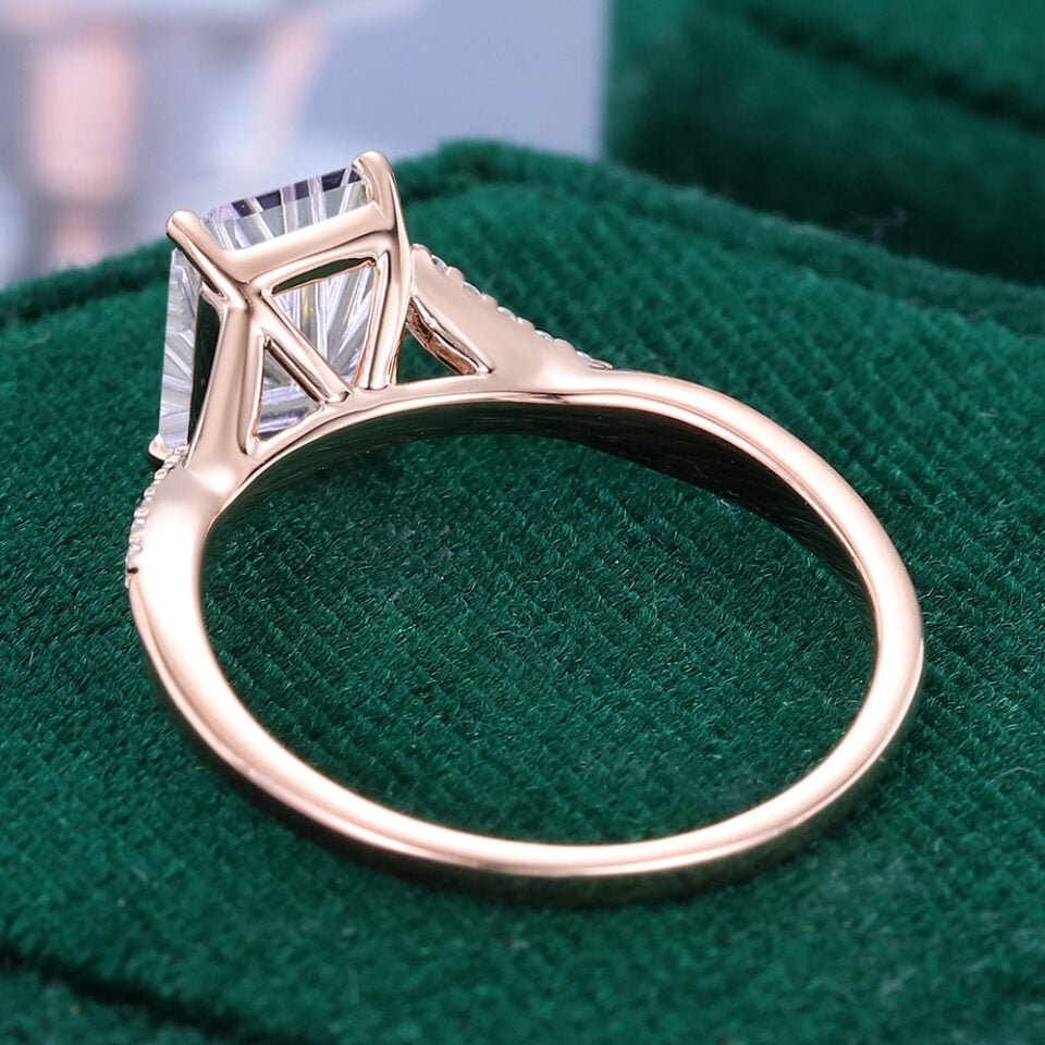Emerald Fantasy Cut Lavender Haze YAG Engagement Ring with Asymmetrical Pavé Braid Band (5)