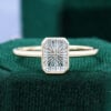 Fantasy Cut Emerald Shaped White Sapphire Bezel Solitaire Engagement Ring