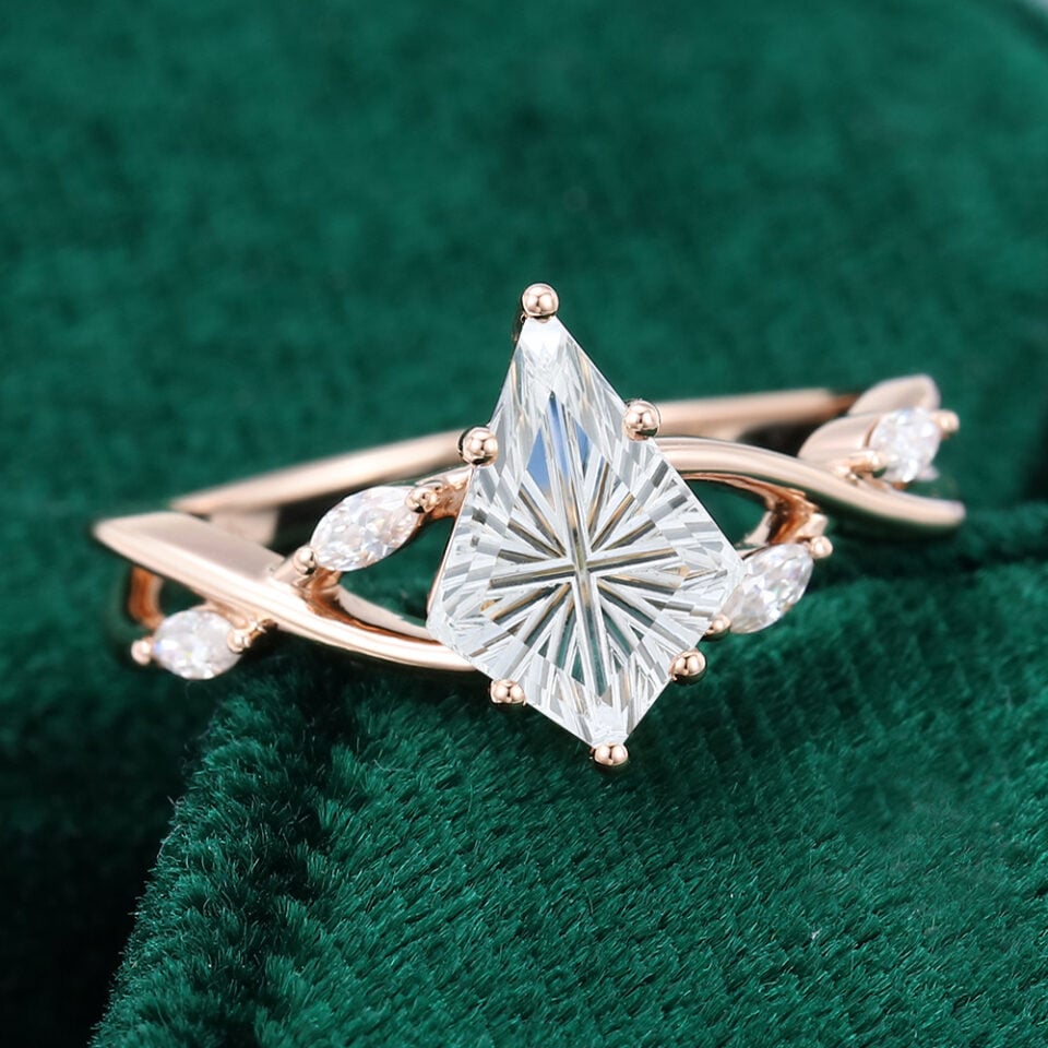 Eternal Embrace Kite Fantasy Cut Moissanite Engagement Ring with Marquise Accented Split Shank (3)