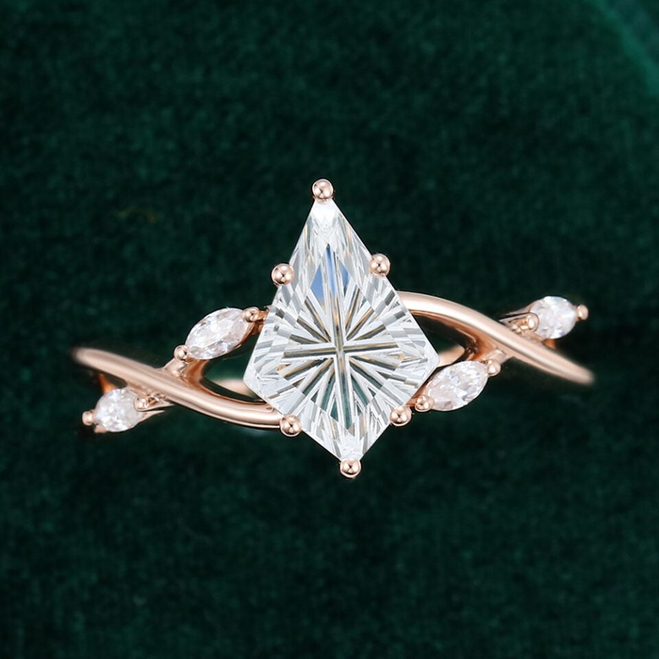 Eternal Embrace Kite Fantasy Cut Moissanite Engagement Ring with Marquise Accented Split Shank (5)