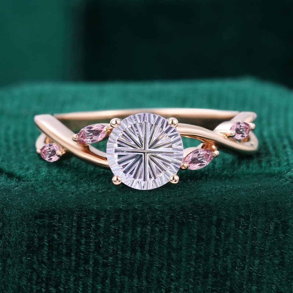Eternal Embrace | Fantasy Cut Round Shaped Lavender Haze YAG Split Shank Promise Ring