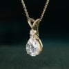 Garden Themed Pear Cut Moissanite Leaf Pendant Necklace with Diamond Accents (25)
