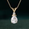 Garden Themed Pear Cut Moissanite Leaf Pendant Necklace with Diamond Accents (29)