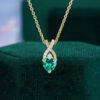 Heart Cut Emerald Pendant Necklace with Criss Cross Diamond Accents (8)