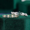 Hexagon Cut Moss Agate Couple’s Rings for Women Nature Inspired Matching Rings