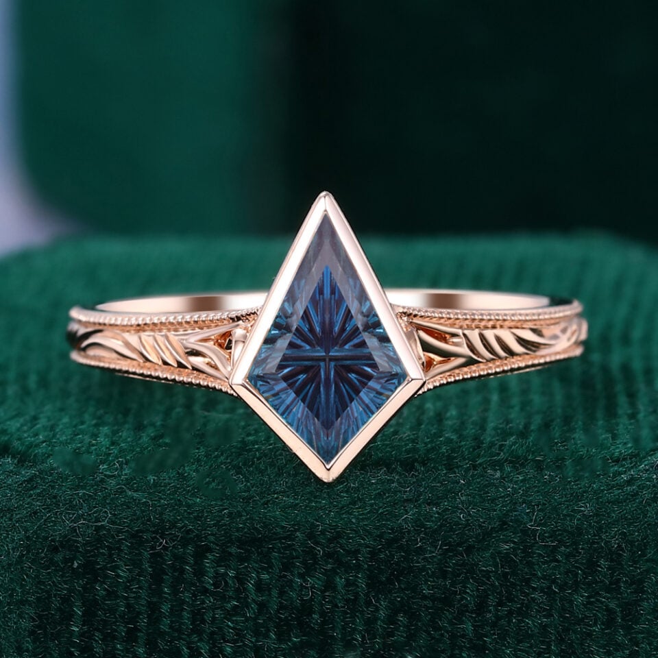 Fantasy Cut Kite Shaped Lab Alexandrite Gender Neutral Vintage Solitaire Engagement Ring