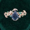 LeafLace Kite Fantasy Cut Lab Alexandrite Promise Ring with Emerald Accents Engagement Ring (1)