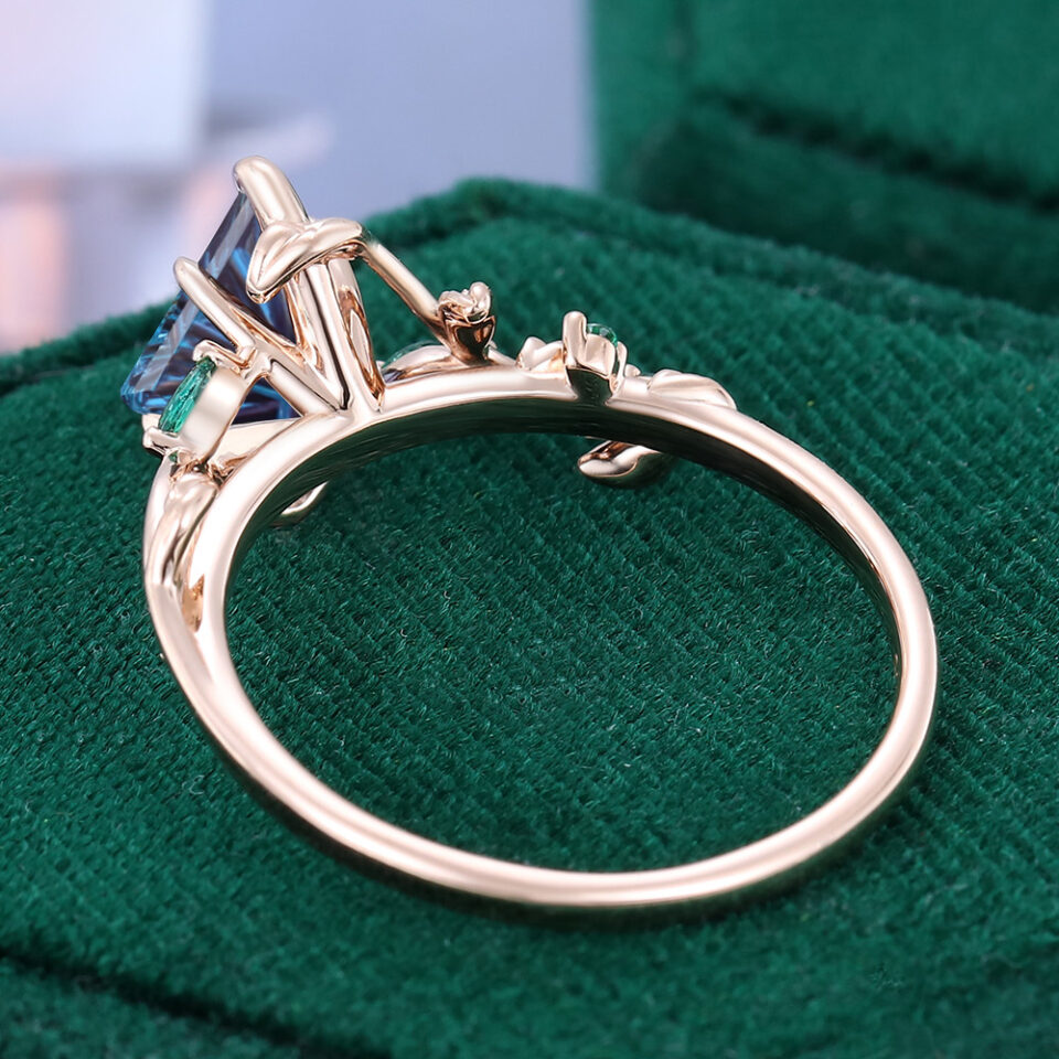 LeafLace Kite Fantasy Cut Lab Alexandrite Promise Ring with Emerald Accents Engagement Ring (6)