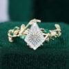 LeafLace Kite Fantasy Cut Moissanite Promise Ring with Emerald Accents Engagement Ring