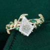 LeafLace Kite Fantasy Cut Moissanite Promise Ring with Emerald Accents Engagement Ring (5)