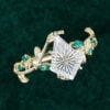 LeafLace Kite Fantasy Cut Moissanite Promise Ring with Emerald Accents Engagement Ring (7)