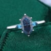 Long Hexagon Fantasy Cut Lab Alexandrite Engagement Ring Three Stone Ring (4)