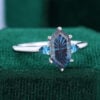 Long Hexagon Fantasy Cut Lab Alexandrite Engagement Ring Three Stone Ring (6)