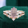 Long Hexagon Fantasy Cut Lab Pink Sapphire Nature Themed Bridal Ring Set (1)