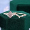 Long Hexagon Fantasy Cut Lab Pink Sapphire Nature Themed Bridal Ring Set (5)