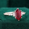 Long Hexagon Fantasy Cut Lab Ruby Engagement Ring With Baguette & Round Accents (3)