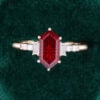 Long Hexagon Fantasy Cut Lab Ruby Engagement Ring With Baguette & Round Accents (4)